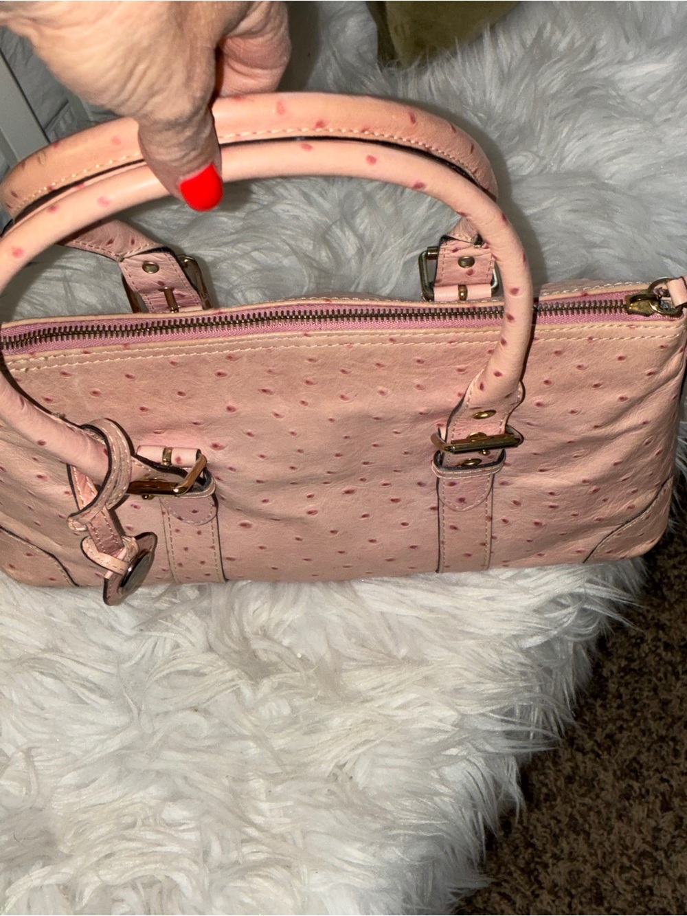 Dooney & Bourke Pink ostrich leather domed satchel purse - Picture 16 of 16